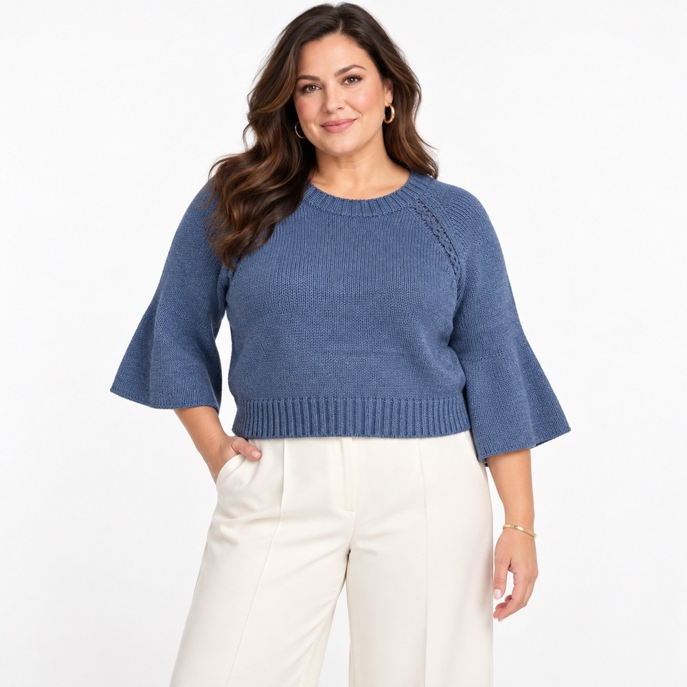 Max Studio London Denim Blue Knit Raglan Sleeve Sweater Size L NEW